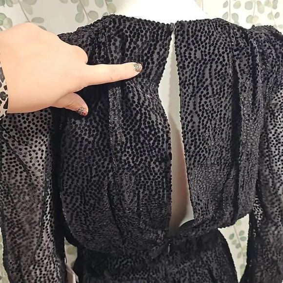 New LINI Gemma Velvet Polka Dot Long Sheer Sleeves Mini Cocktail Dress S - Picture 8 of 13